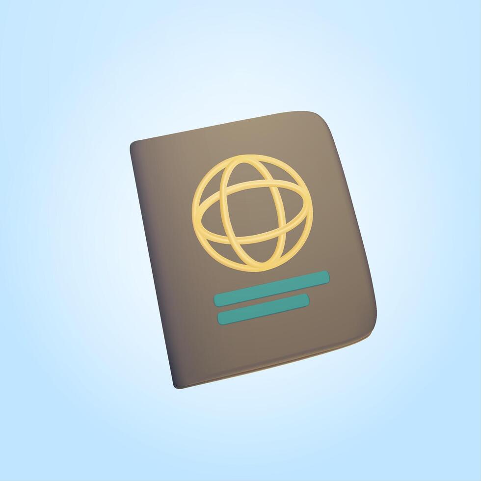 3D passport, id document icon. Travel, tourism and immigration concept. Pass render. International passport cover for travelling legal, personal immigration. 3d illustration vector