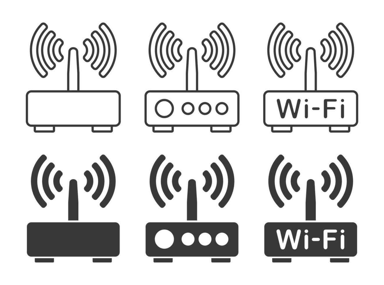 Wifi router icon symbol shape set. Wlan modem sign logo silhouette. adsl, dsl, network, wireless internet connection collection. illustration. Isolated on white background. vector