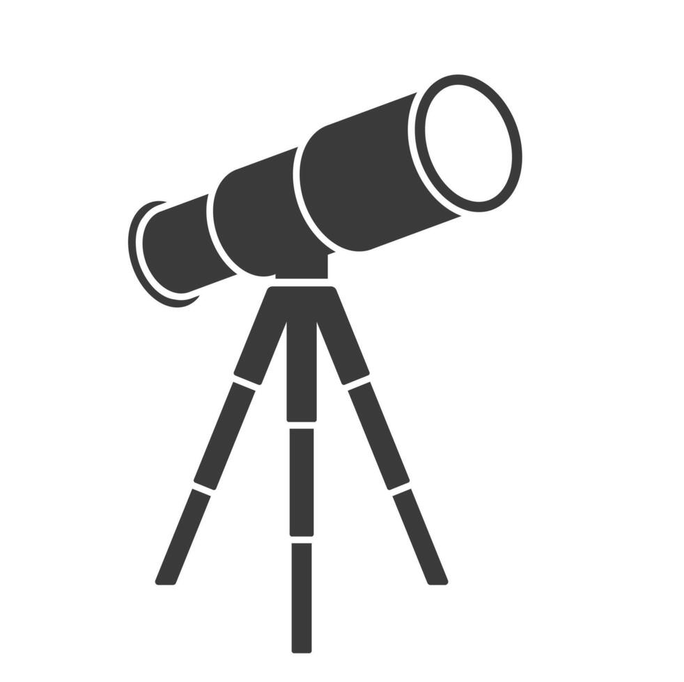 Telescope on tripod icon symbol shape. Space observation Spyglass. Astronomy symbol, logo sign. spyglass lens illustration image. Isolated on white background. vector