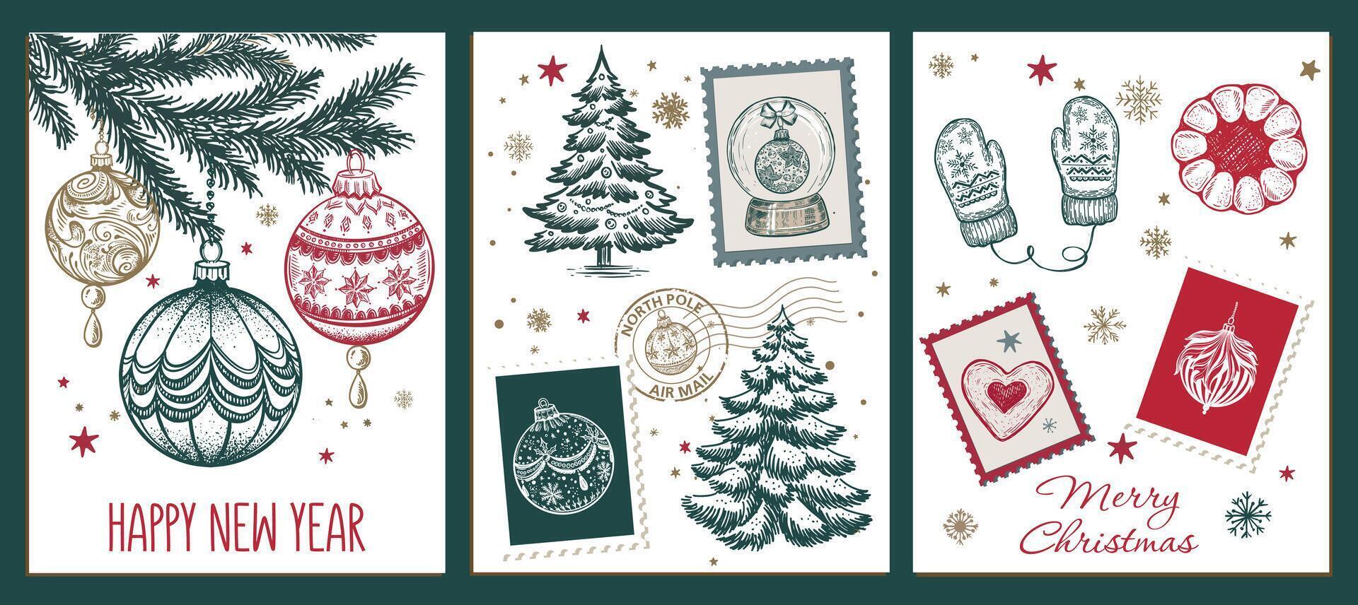 Christmas toy, ball, tree, set, Hand drawn illustration vector