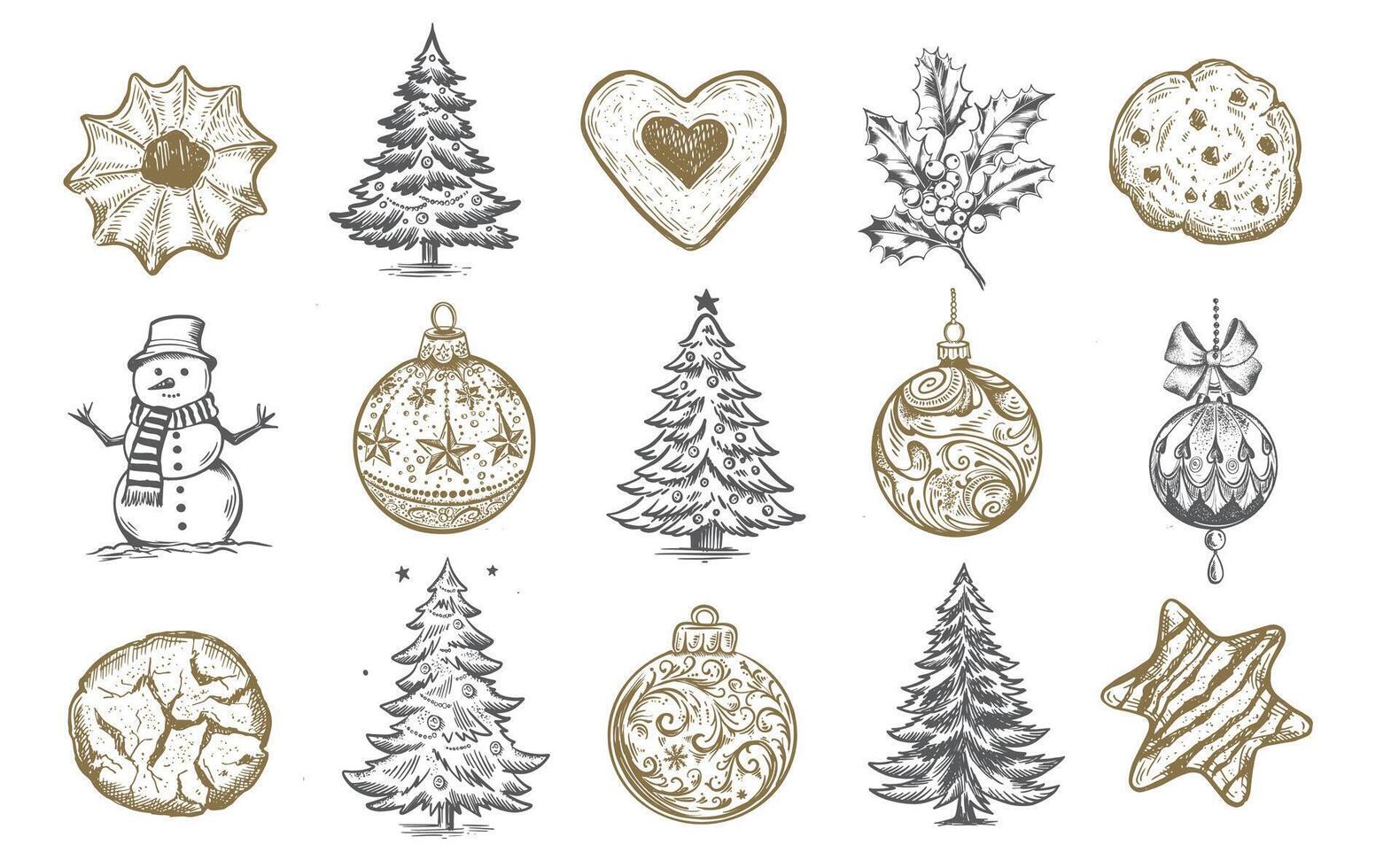 Christmas toy, cookie, tree, house, set, Hand drawn illustration vector