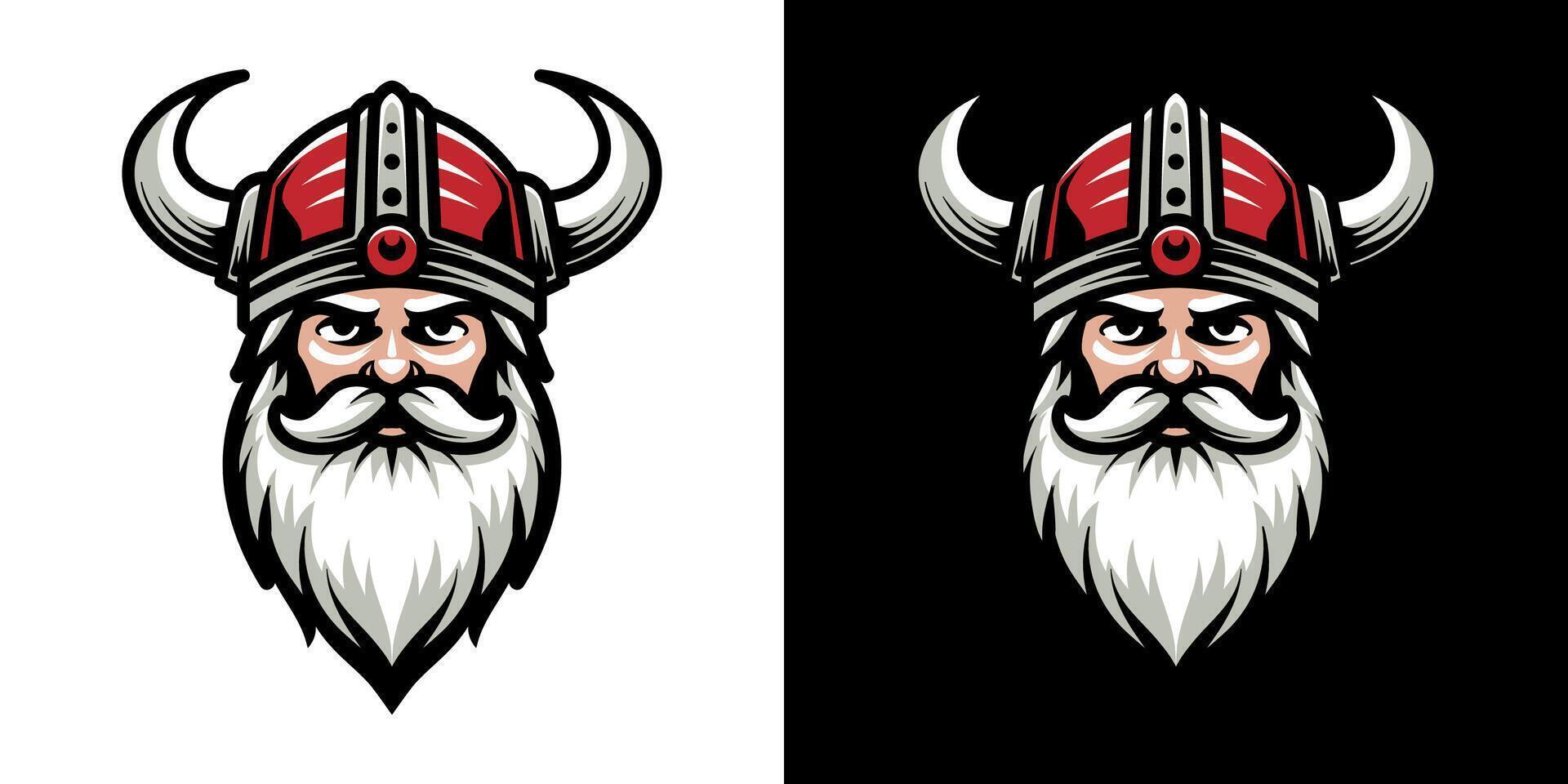 Santa Claus in sharp curve horn viking helmet illustration. Isolated on black background. Medieval element for Christmas holiday. Eps 10. vector