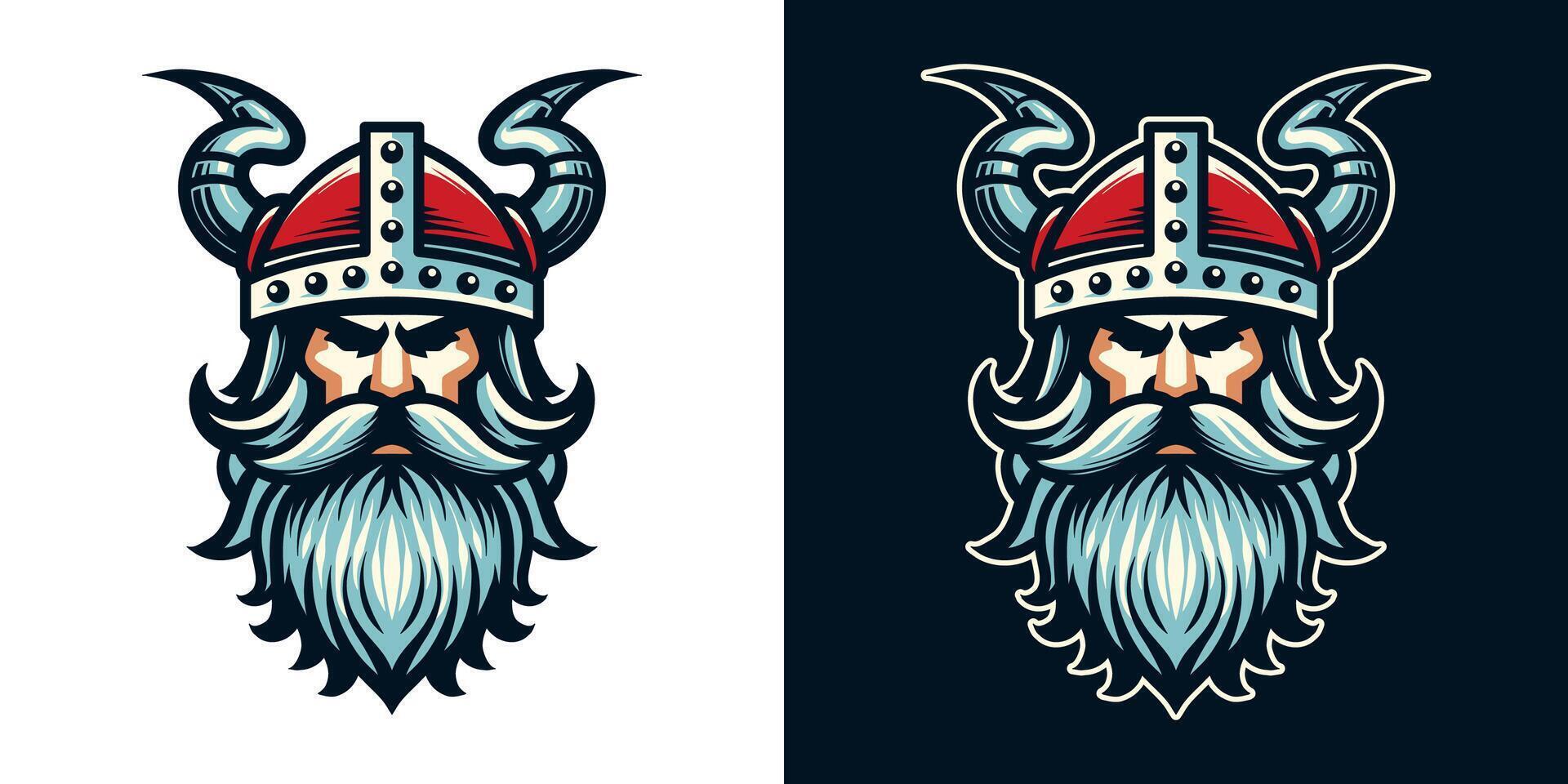 Santa Claus in dragon horn viking helmet illustration. Outline in dark background. Medieval element for Christmas holiday. Eps 10. vector
