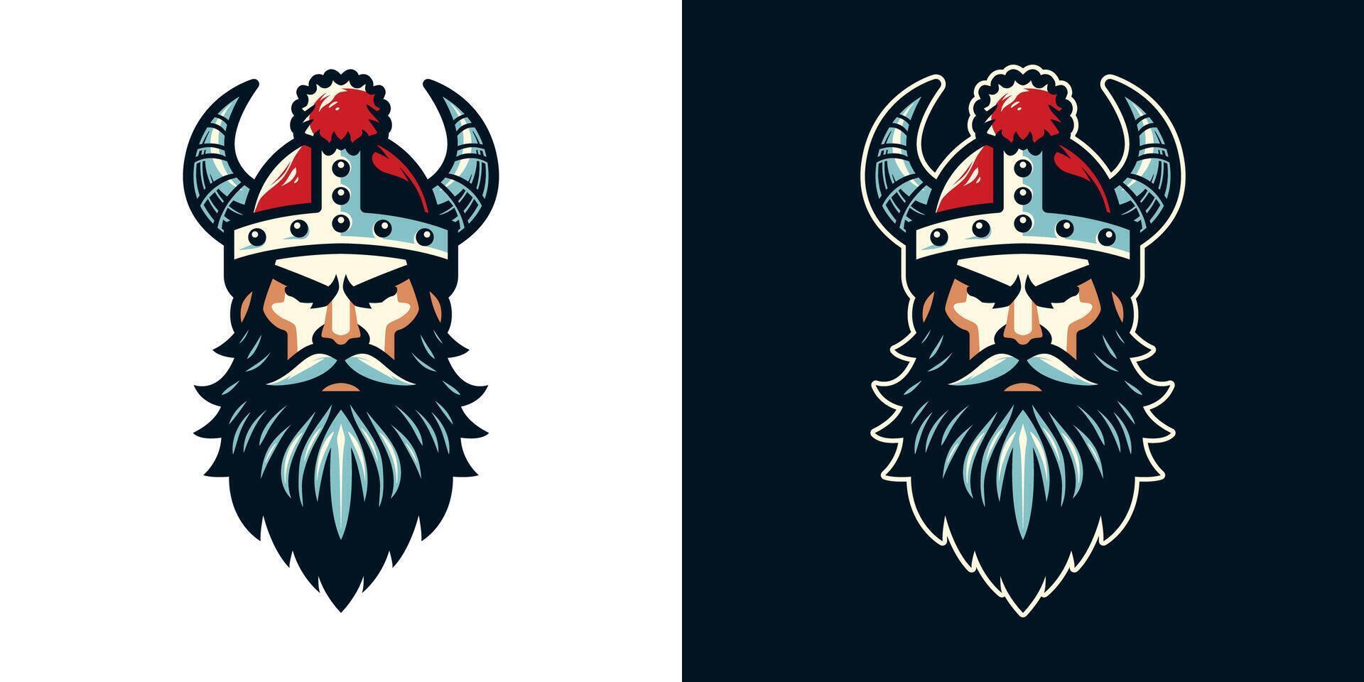 Santa Claus in sharp horn viking helmet illustration. Outline in dark background. Medieval element for Christmas holiday. Eps 10. vector