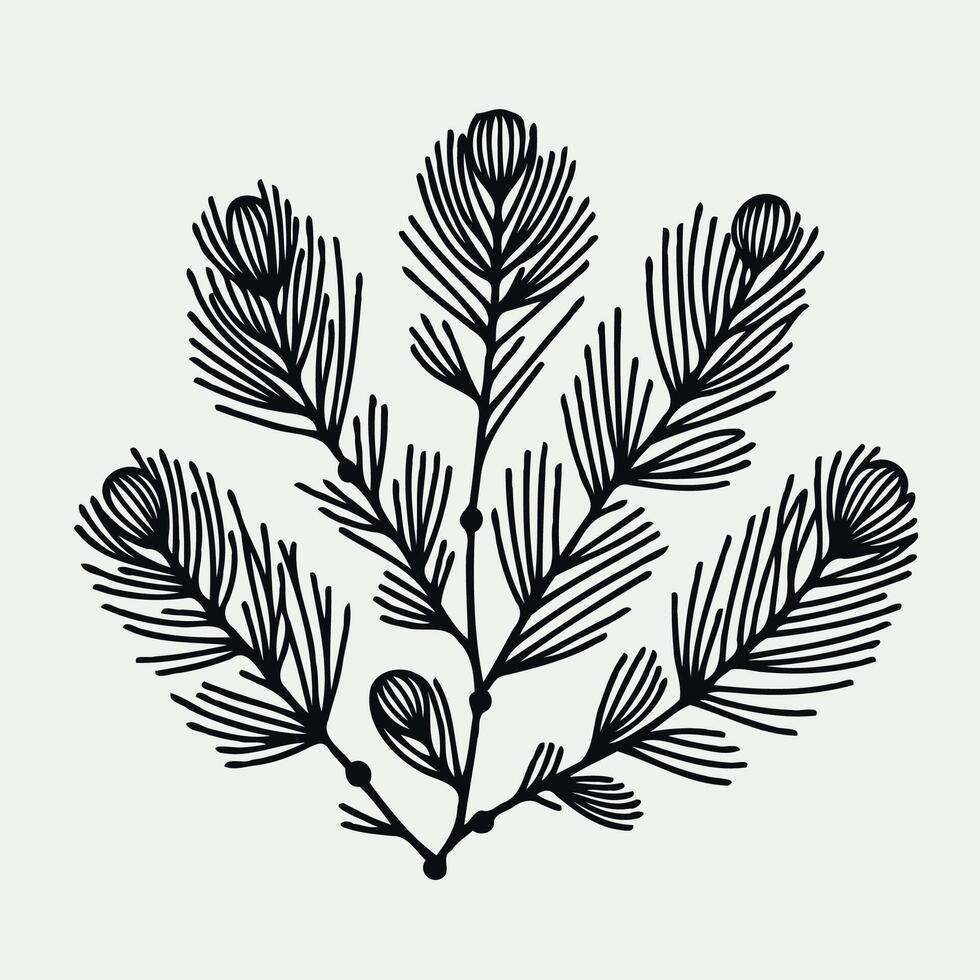 Doodle Christmas Fir Trees. Simple Line Art Design Elements For Cards, Invitations, Banners, Posters, Logo, Print. vector