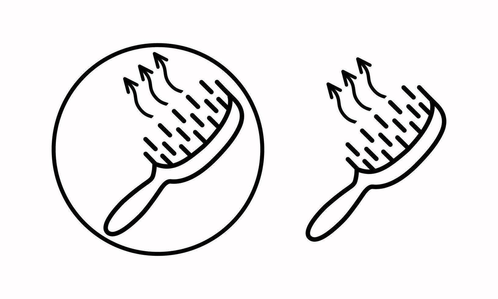 The icon of the massage comb, the arrows show the massage effect. Hairdressing hair styling tool. Isolated illustration. Beauty, black silhouette, hair comb, icon design. vector
