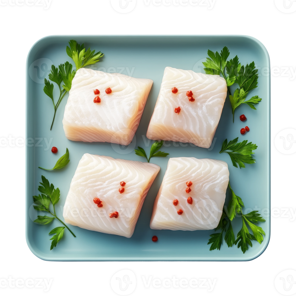 Fresh Fish Fillets on Display with Green Herbs png