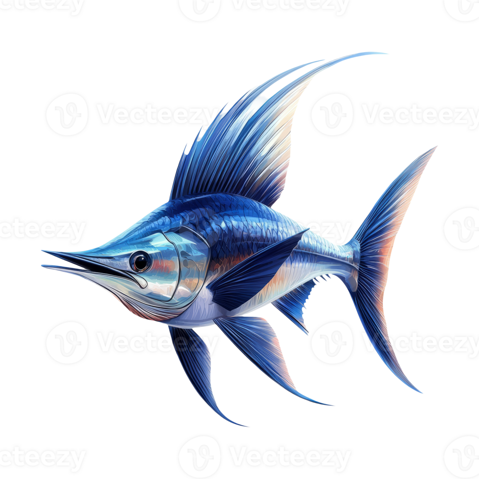 Vibrant Blue Fish Illustration on Transparent Background png