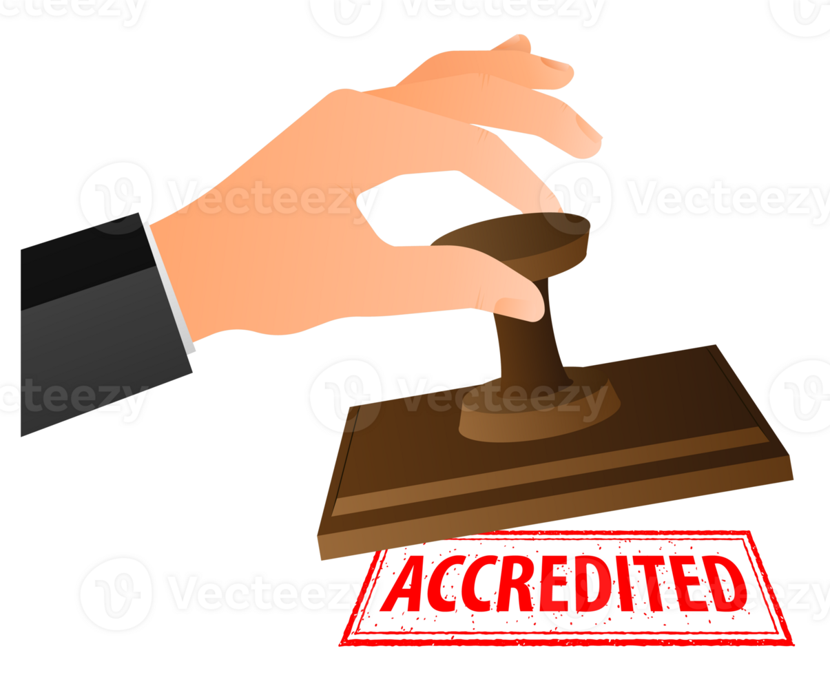Hand is stamping a red seal that says Endorsed. Grunge vintage Accredited square stamp png
