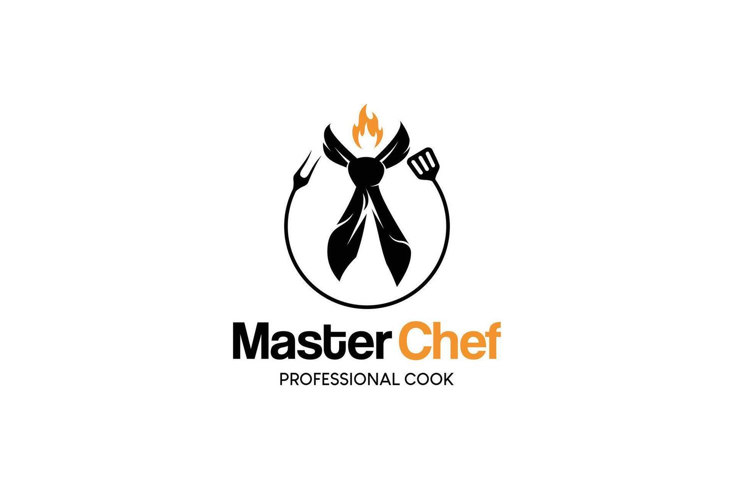Chef tie logo design with cooking tools symbol, restaurant logo vector