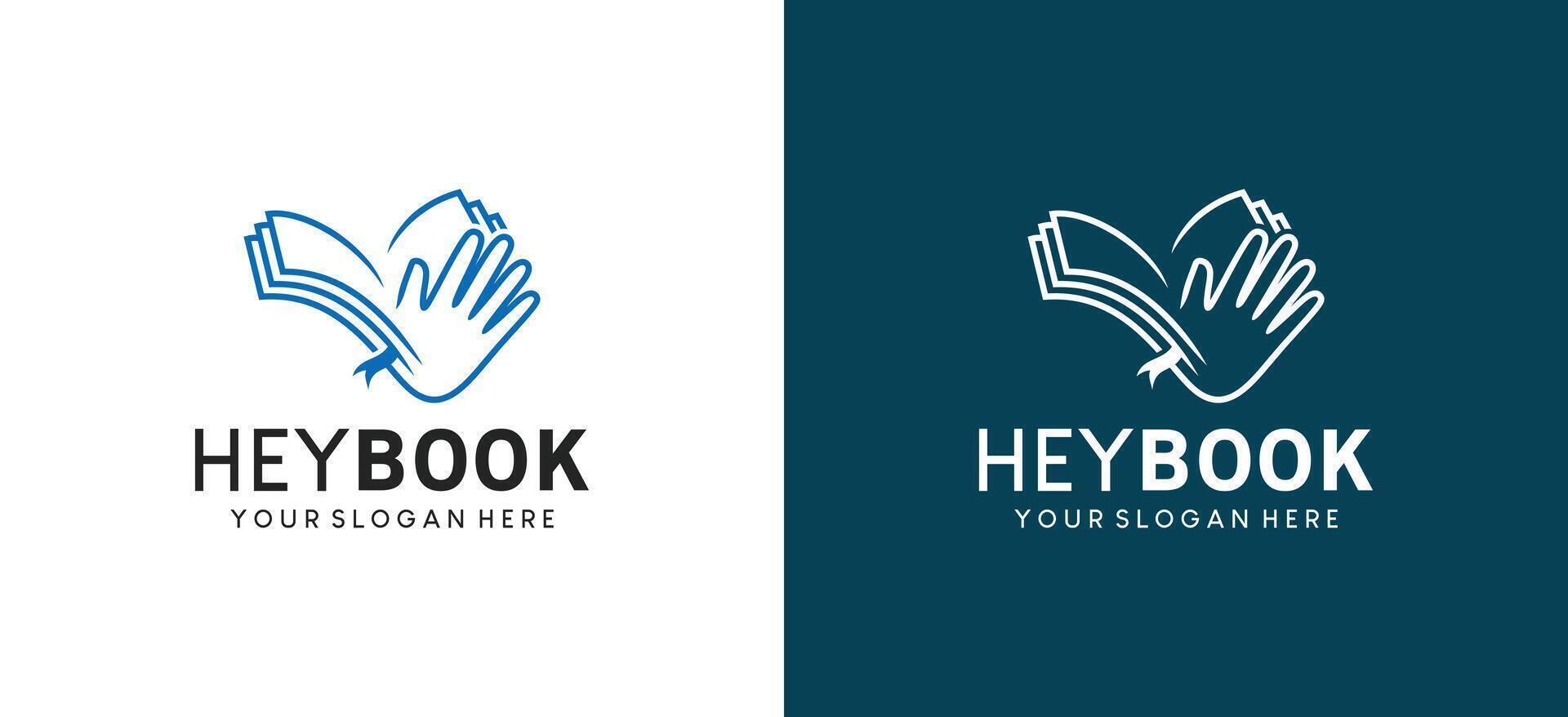 Hello book logo illustration, educational book waving symbol vector