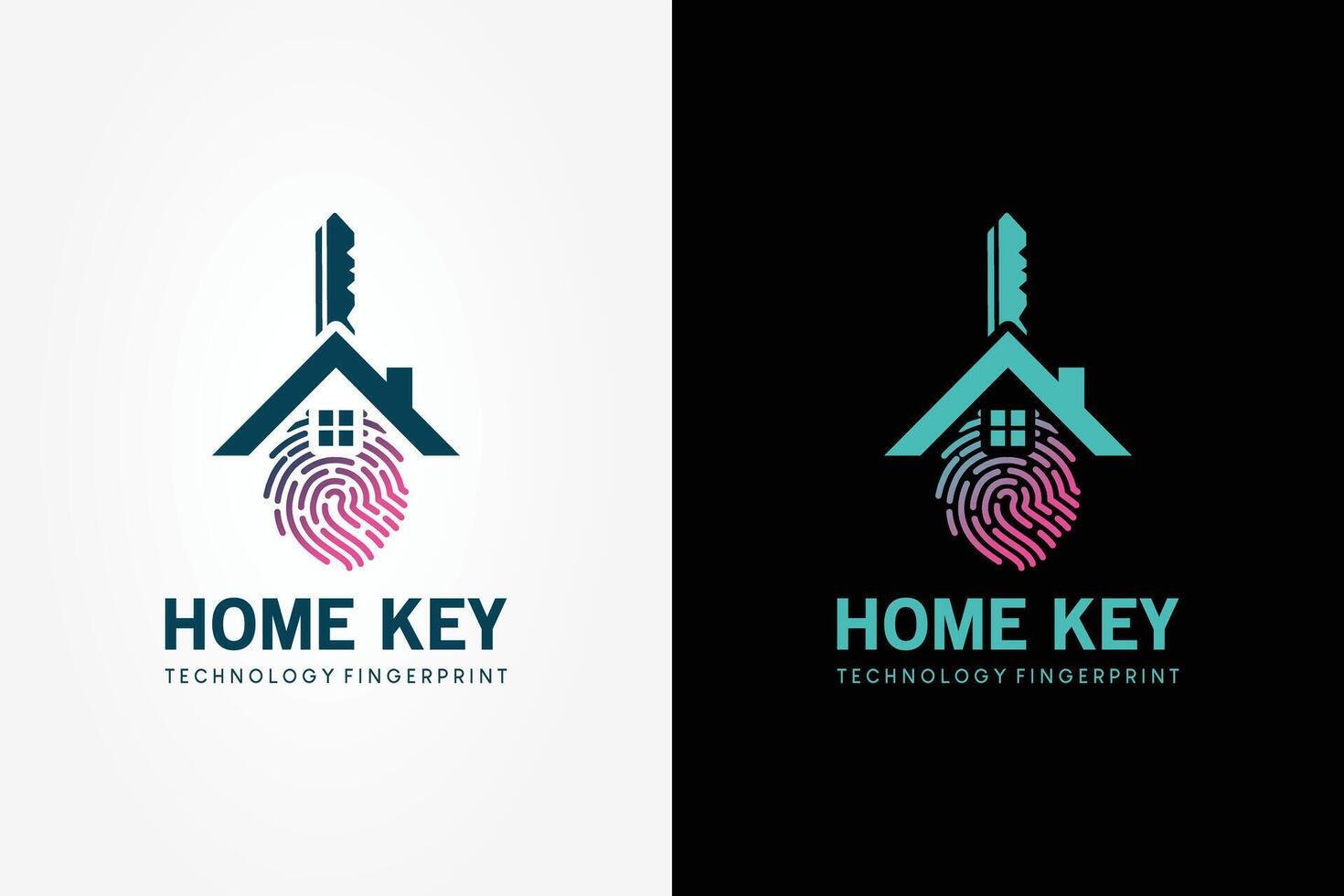 Home key logo design with fingerprint security symbol on the key vector