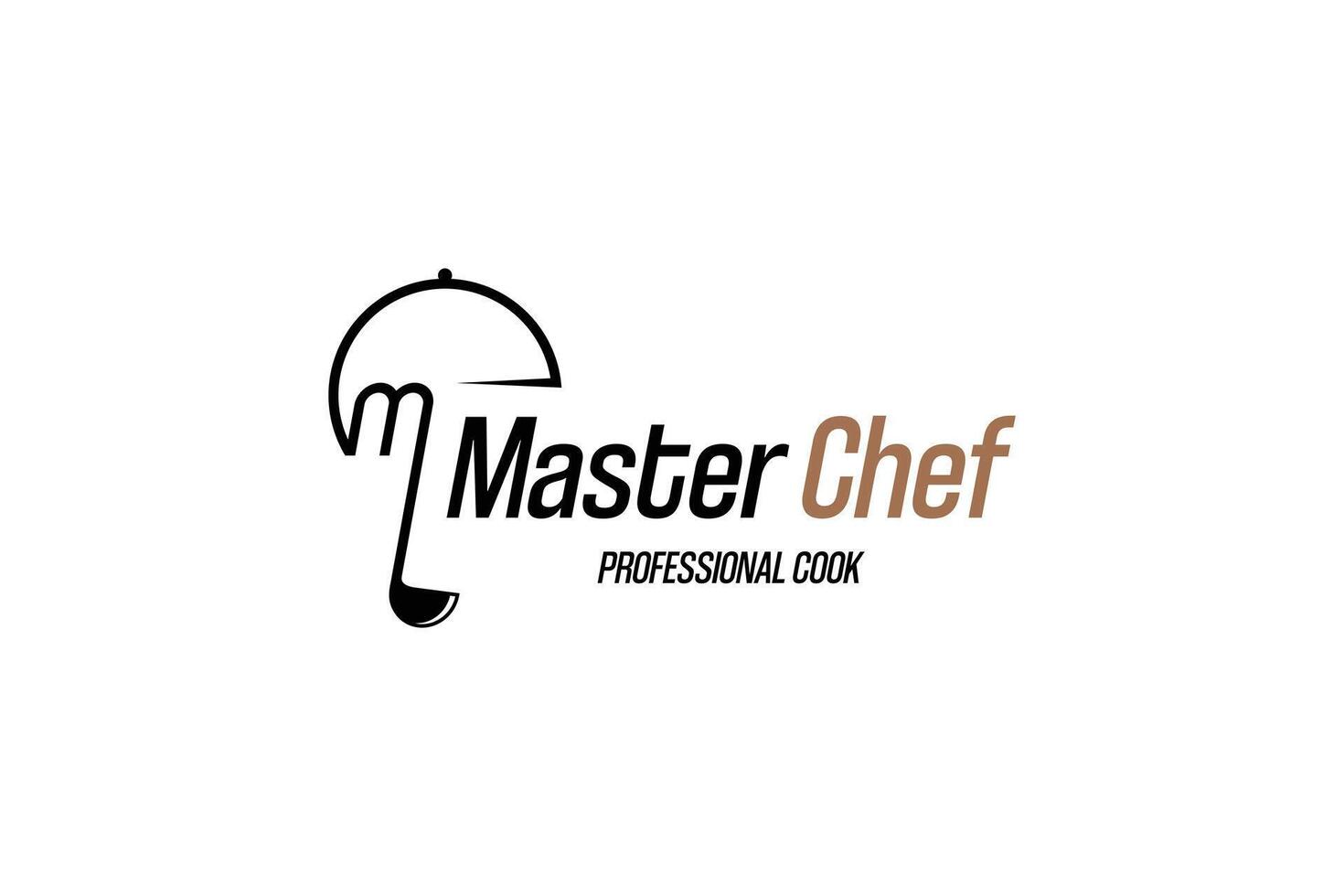 Restaurant design with logo symbol of pot lid and ladle with letter m symbol vector