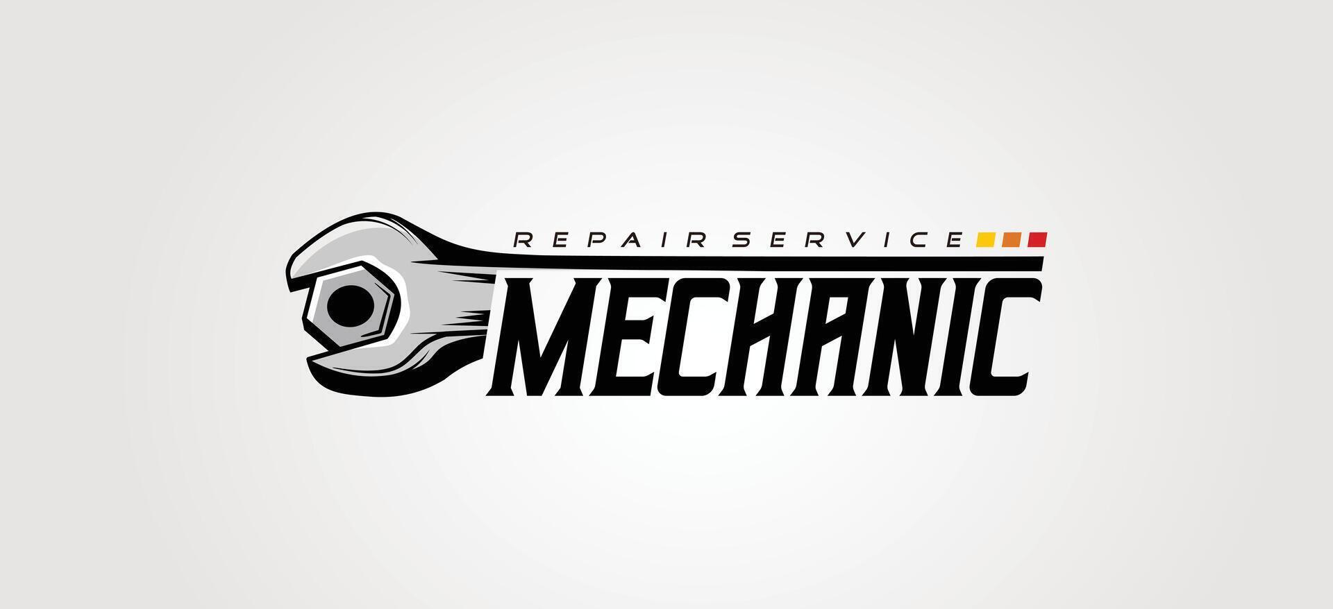 Machine mechanic logo design template with wrench and bolt symbols vector