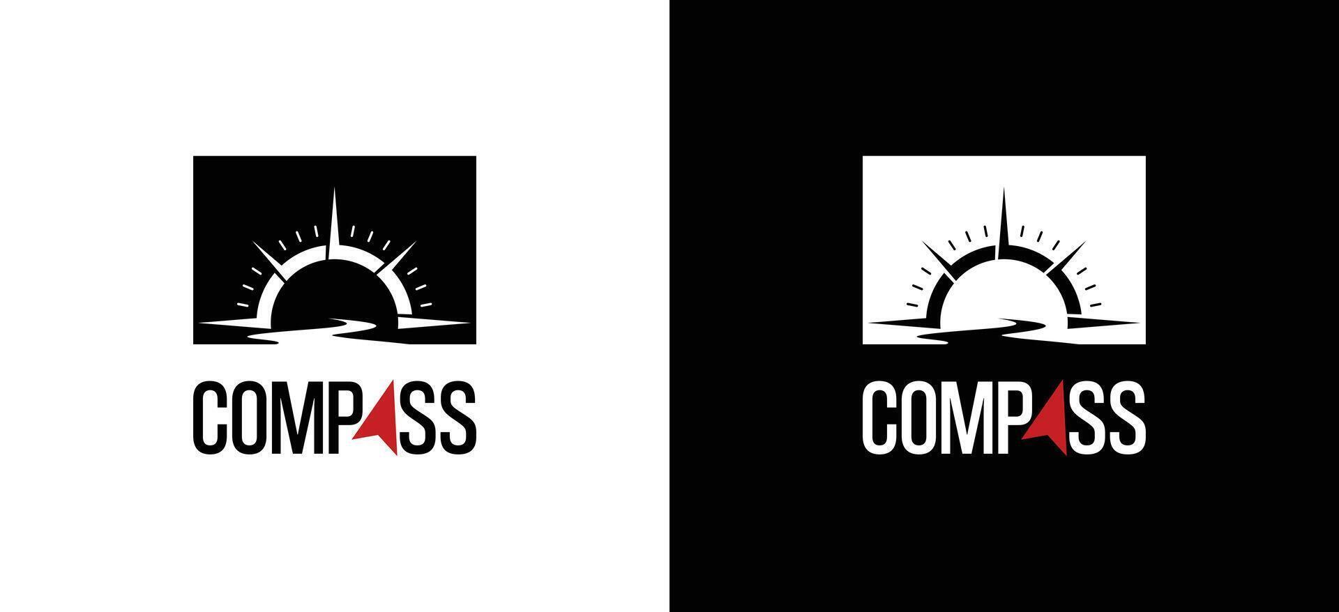 Compass and road logo design template with negative space vector