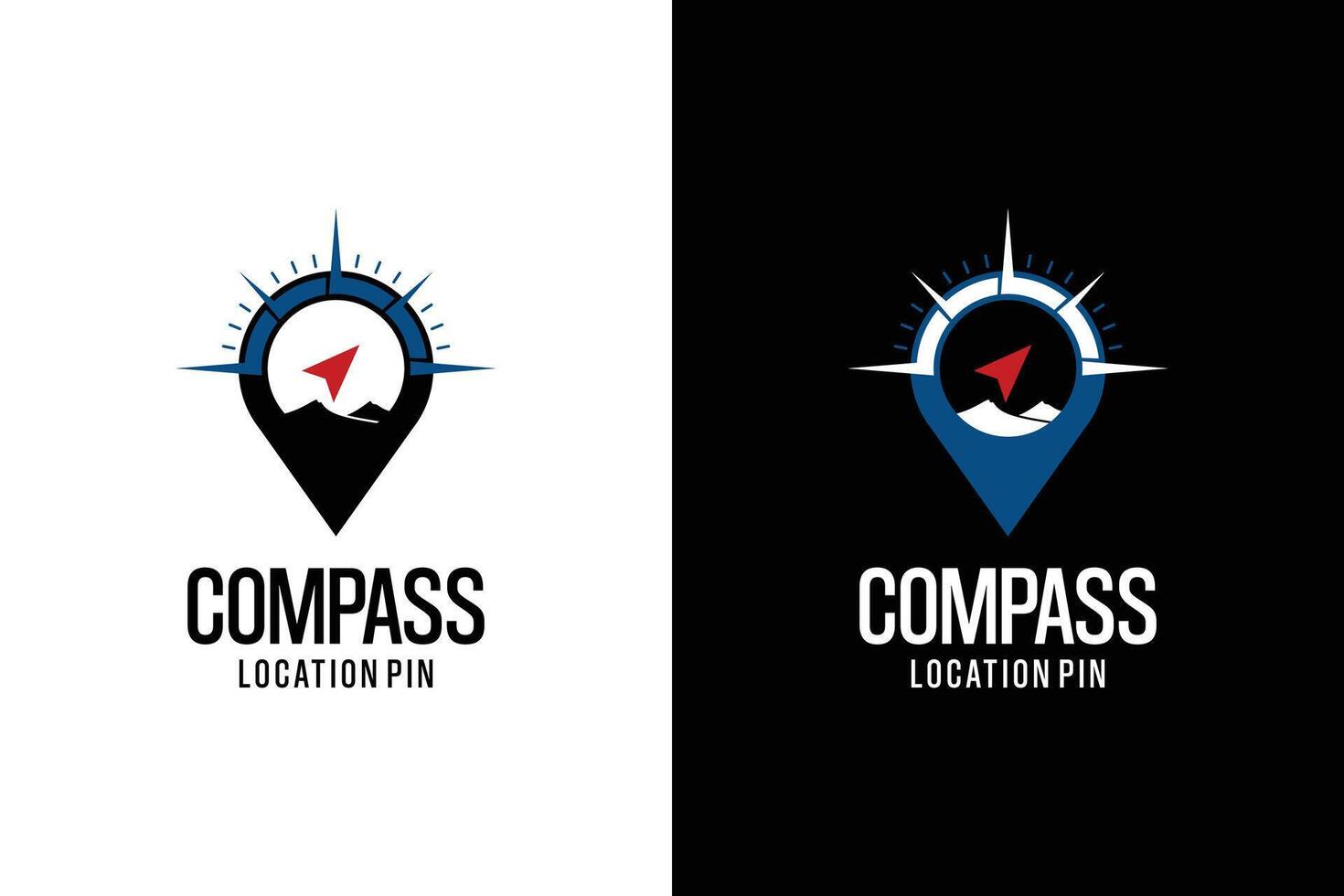 Compass pin and nature mountain logo design template vector