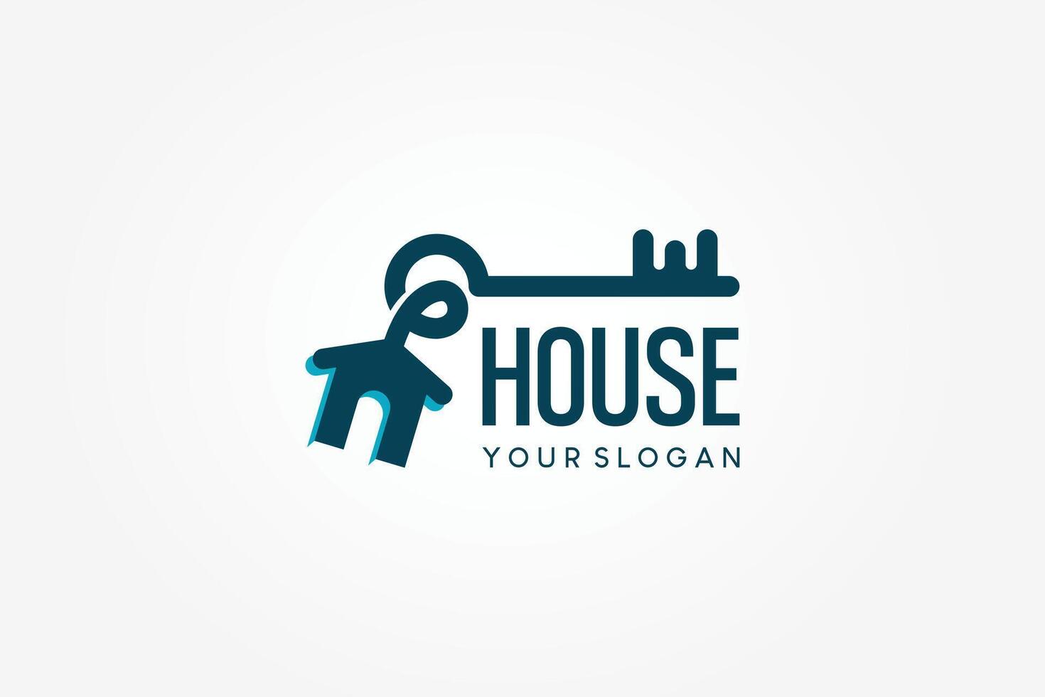 Old house key logo design with a house-shaped key chain with a creative idea concept vector