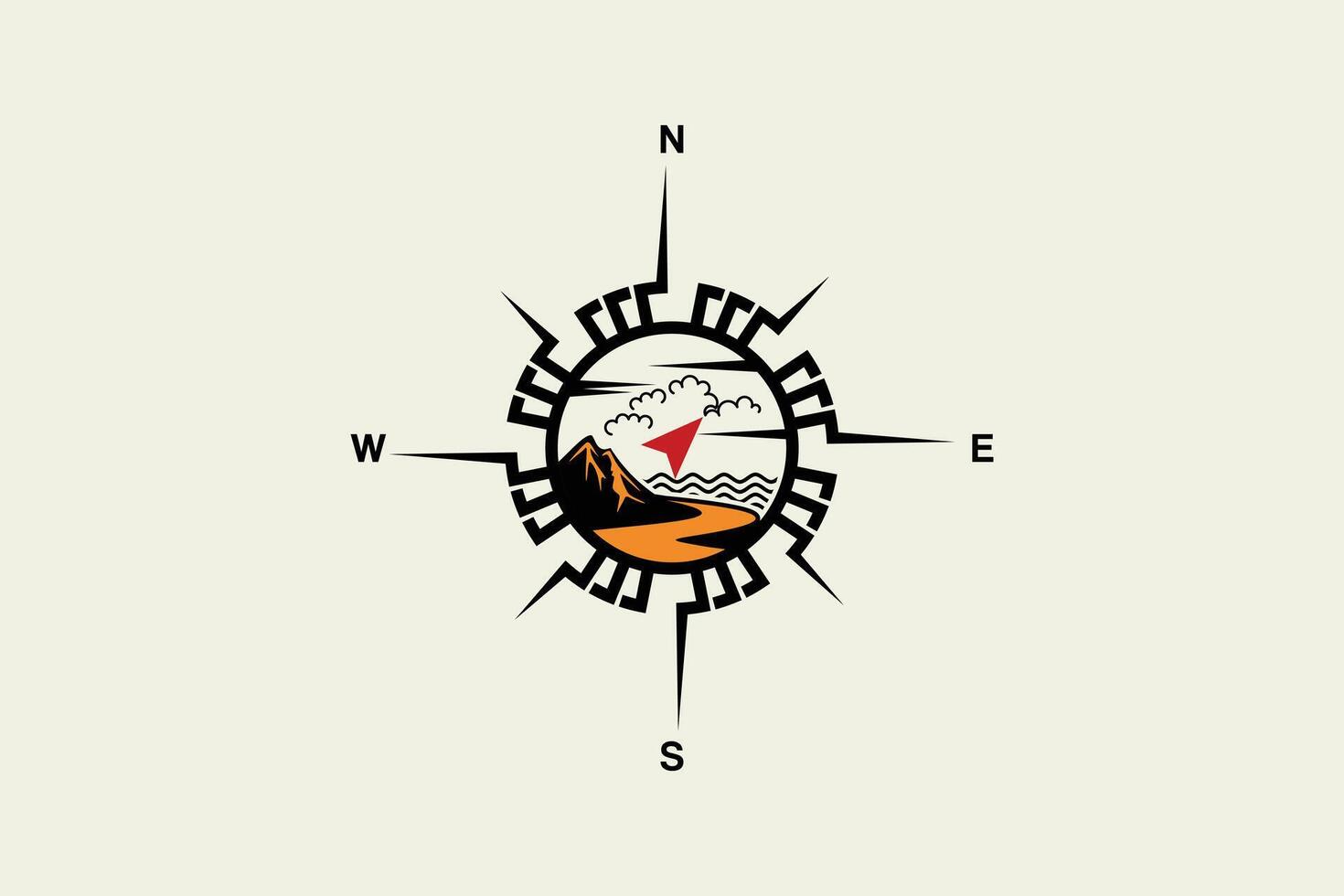 Compass logo design template with natural scenery navigation vector