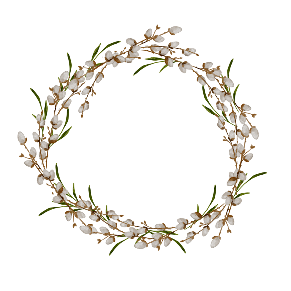 Watercolor Easter Wreath with Blossoms, Willow Branches, and Decorative Elements for Holiday Poster png
