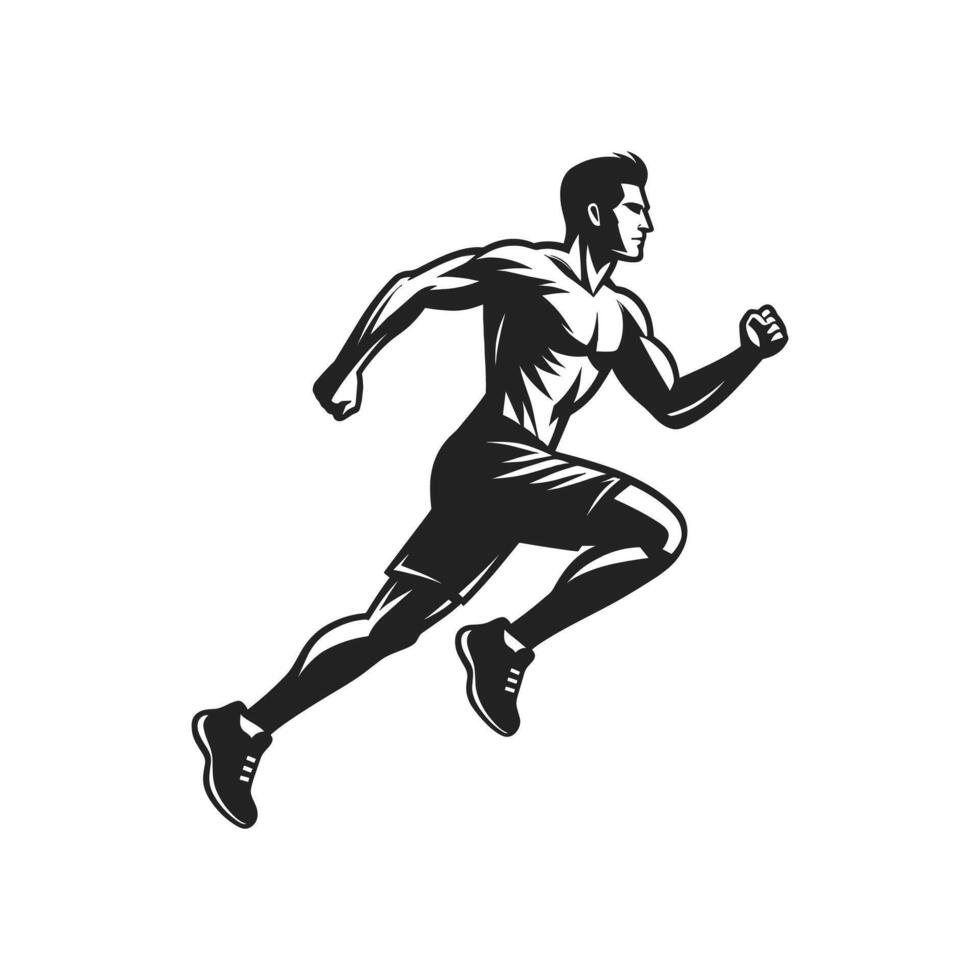 running jogging athletic illustration black and white version vector