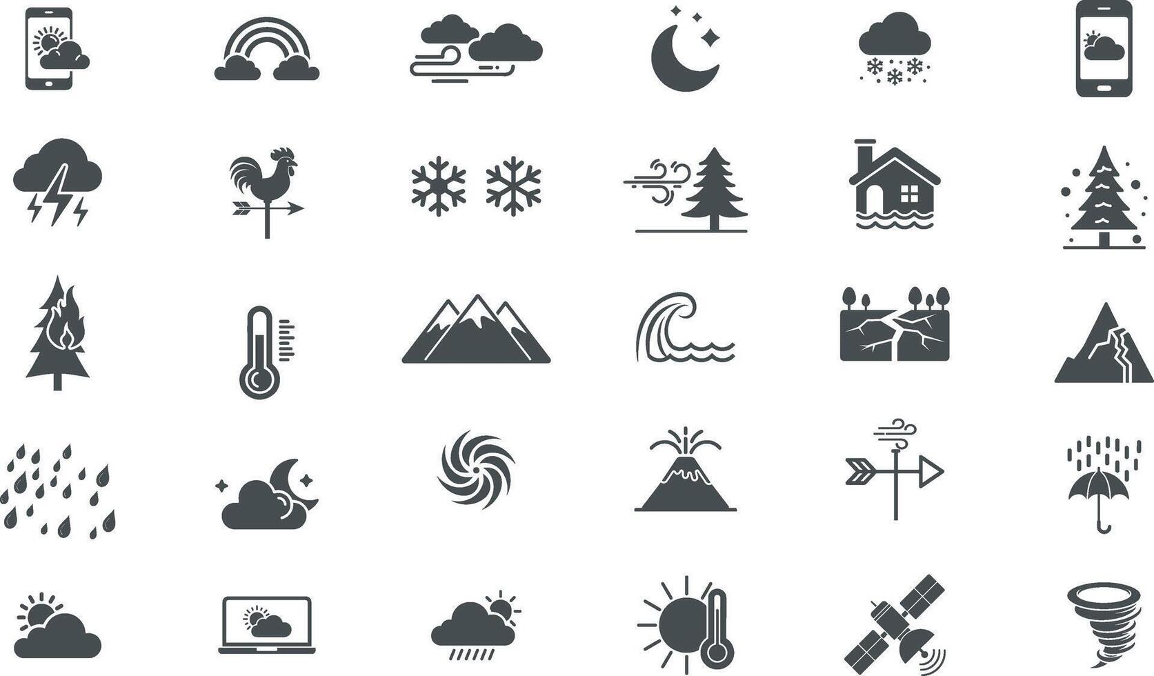 Weather Forecast Icons Set Nature, Climate, And Technology various weather conditions vector