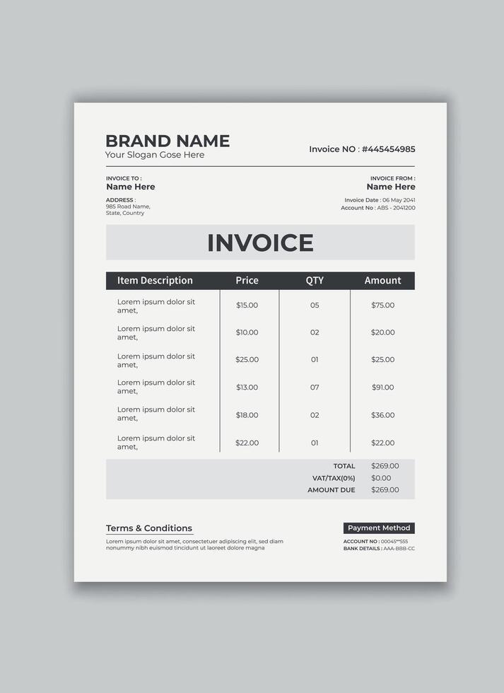 Clean and Minimal Business Invoice Illustration vector