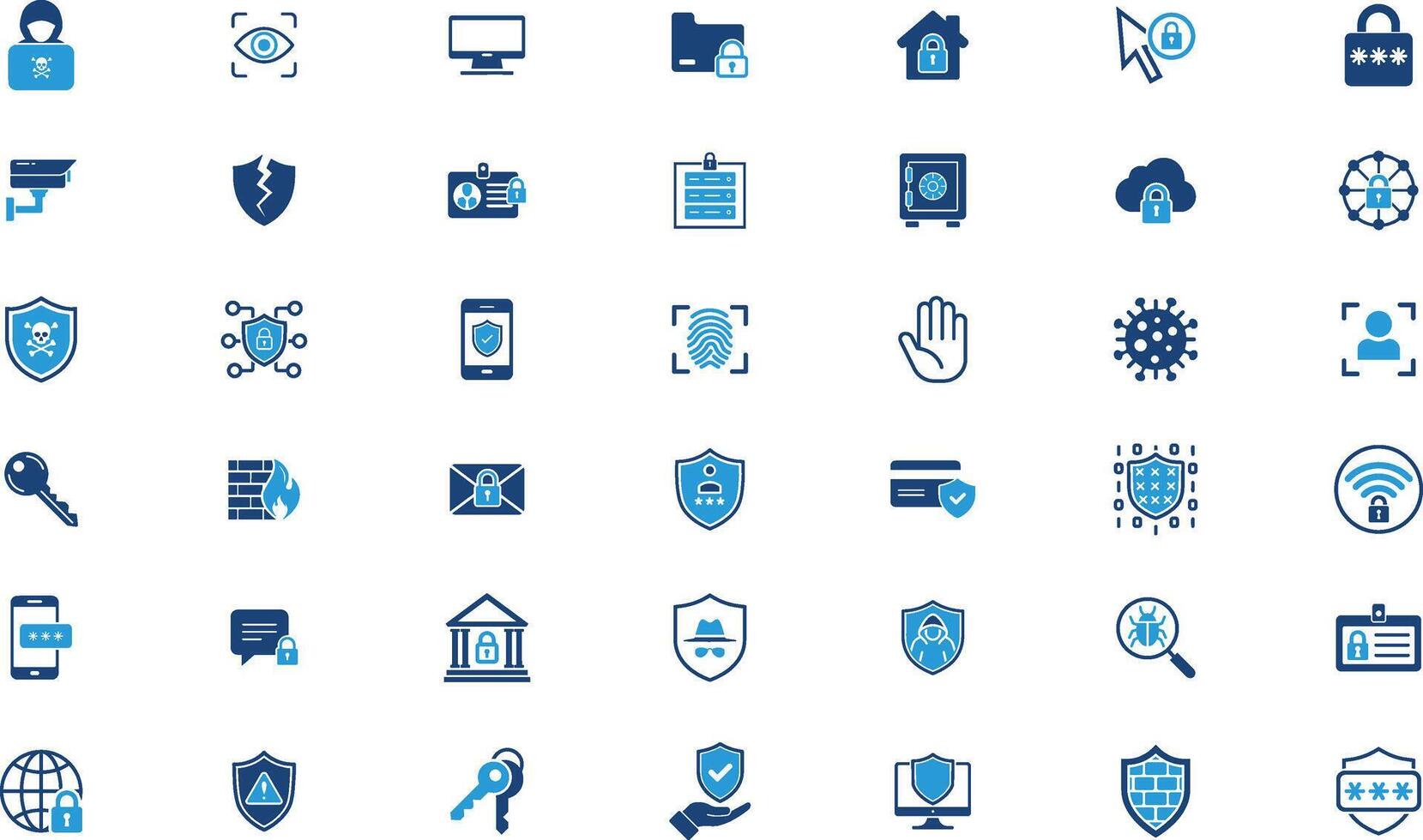 Cyber Security Icons Set Protection, Privacy, Safety. including locks, shields, firewalls, malware vector