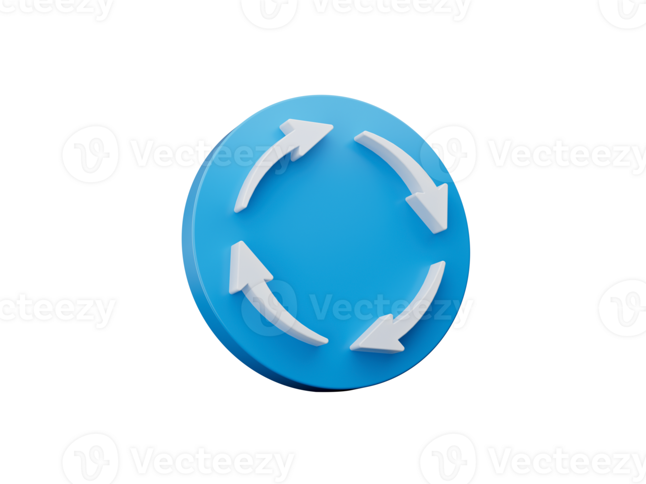 3d Four White Arrows Recycle Symbol With Rounded Blue Icon 3d illustration png