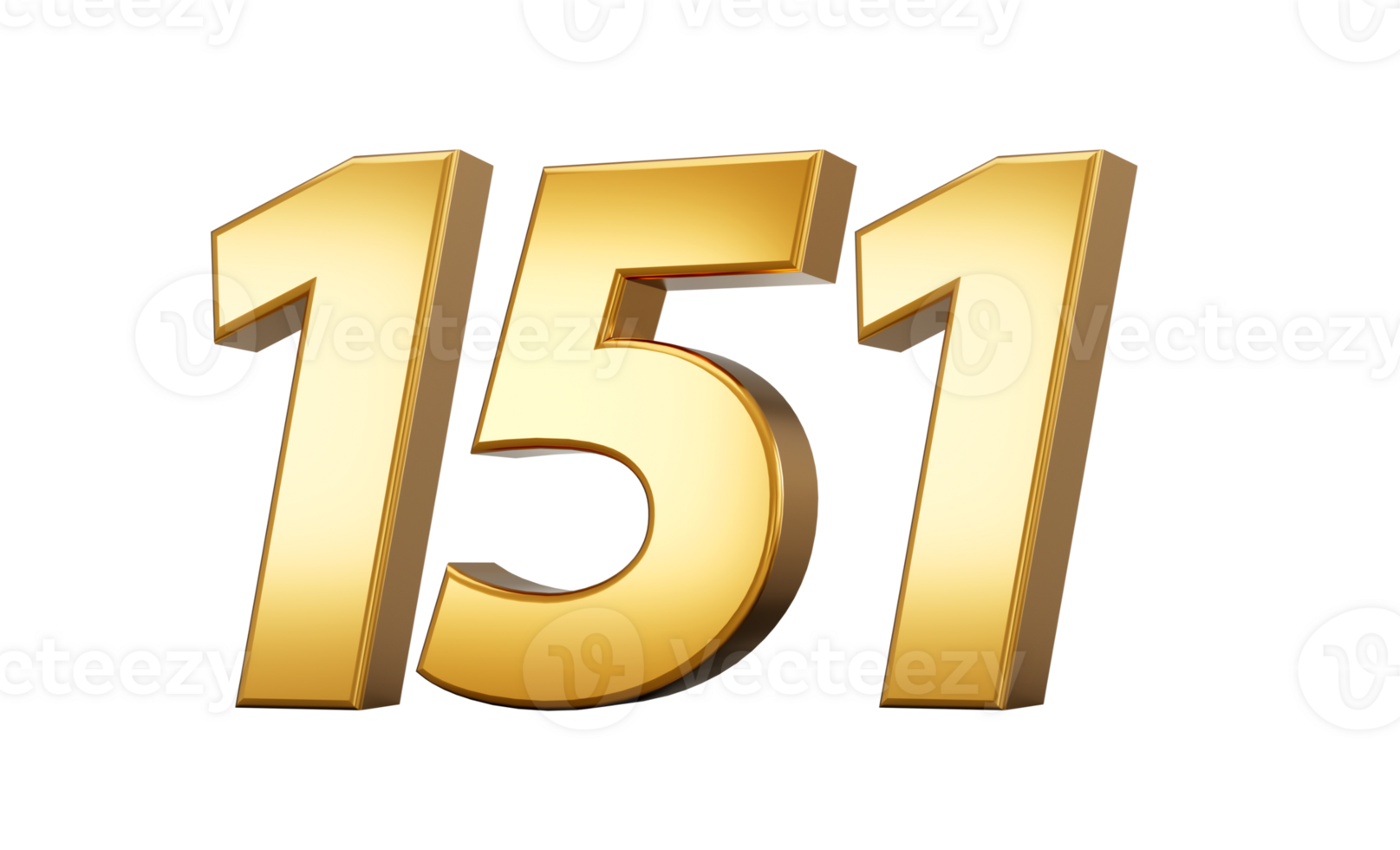 3d number 151 one hundred fifty one Gold text 3d illustration png
