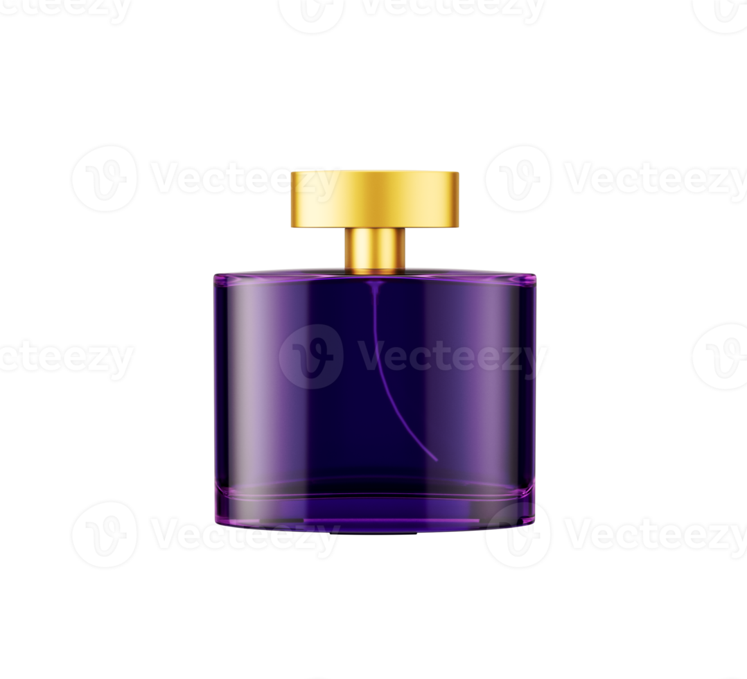 A Purple Crystal Clear Glass Perfume Bottle Crowned By A Shimmering Golden Lid 3D Illustration png