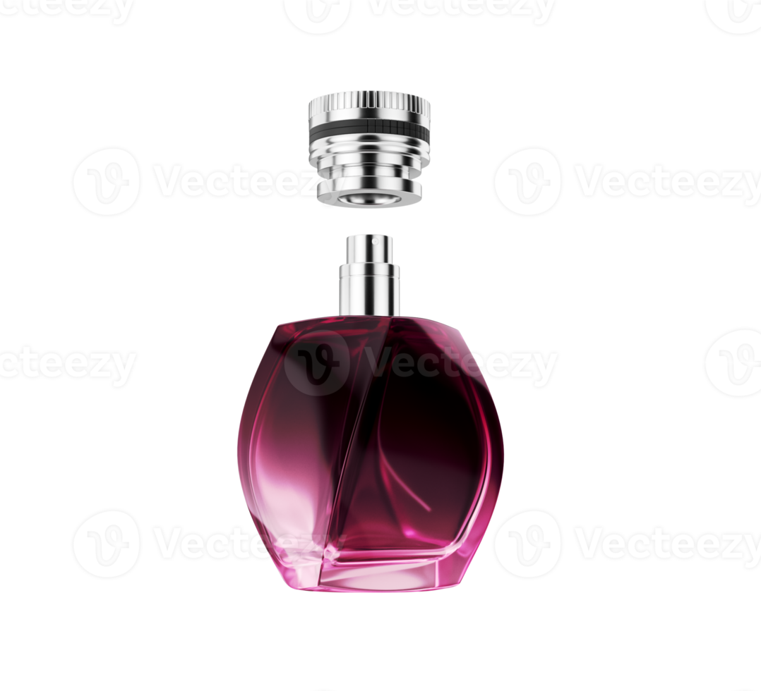 Translucent Pink Glass Perfume Bottle With Luminous Light And An Open Silver Cap 3D Illustration png