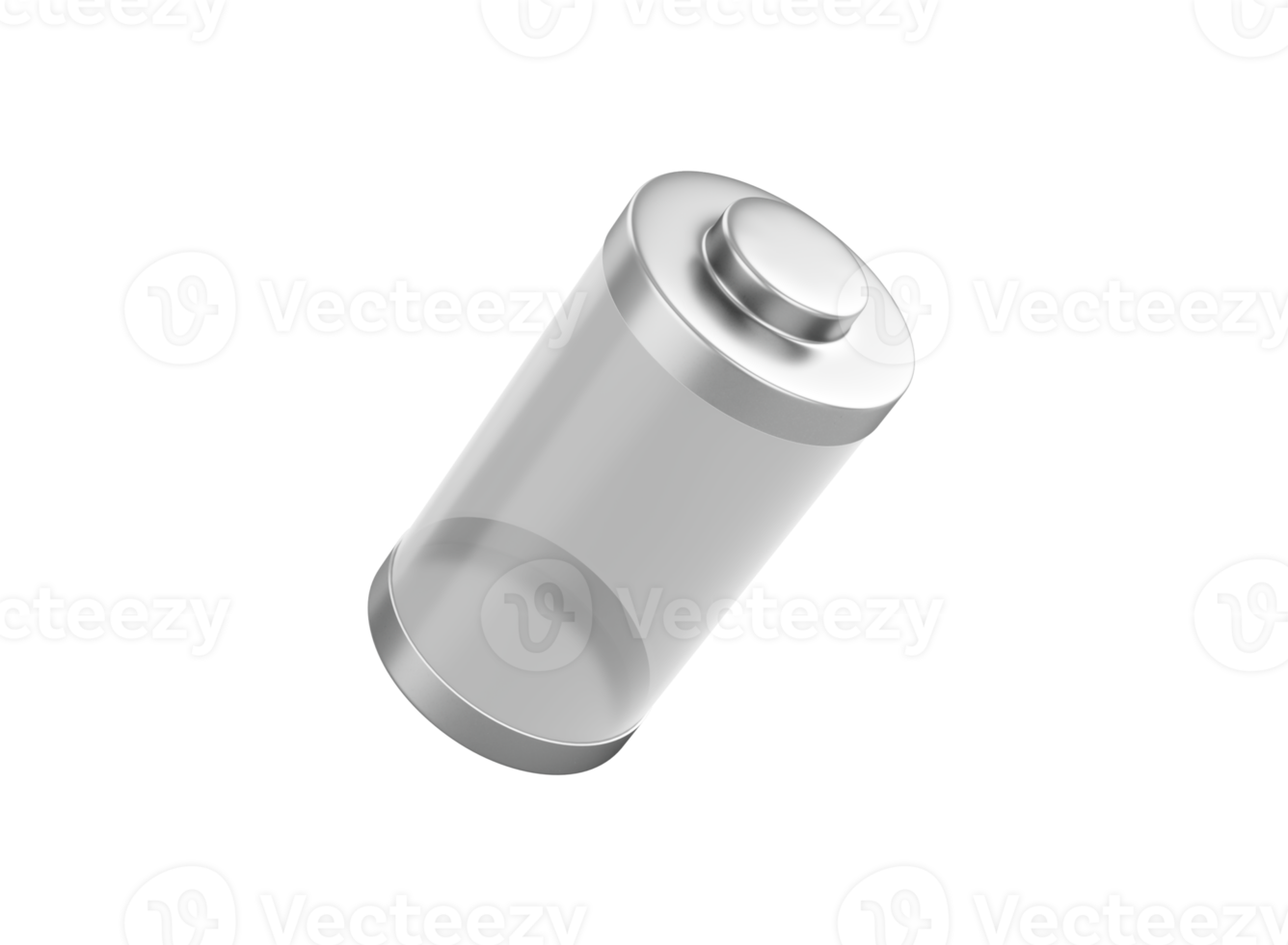 Glossy transparent battery charging glass empty battery with metal caps 3d illustration png