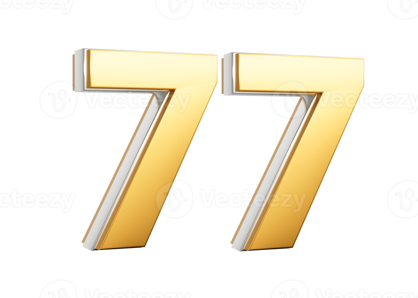 3D Golden Shiny Number 77 Seventy Seven With Silver Outline 3D Illustration png