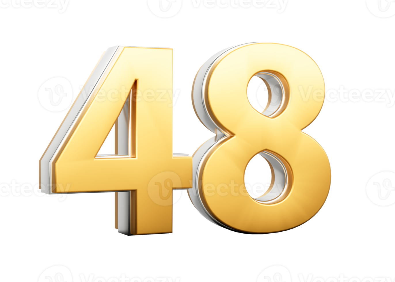 3D Golden Shiny Number 48 Forty Eight With Silver Outline 3D Illustration png