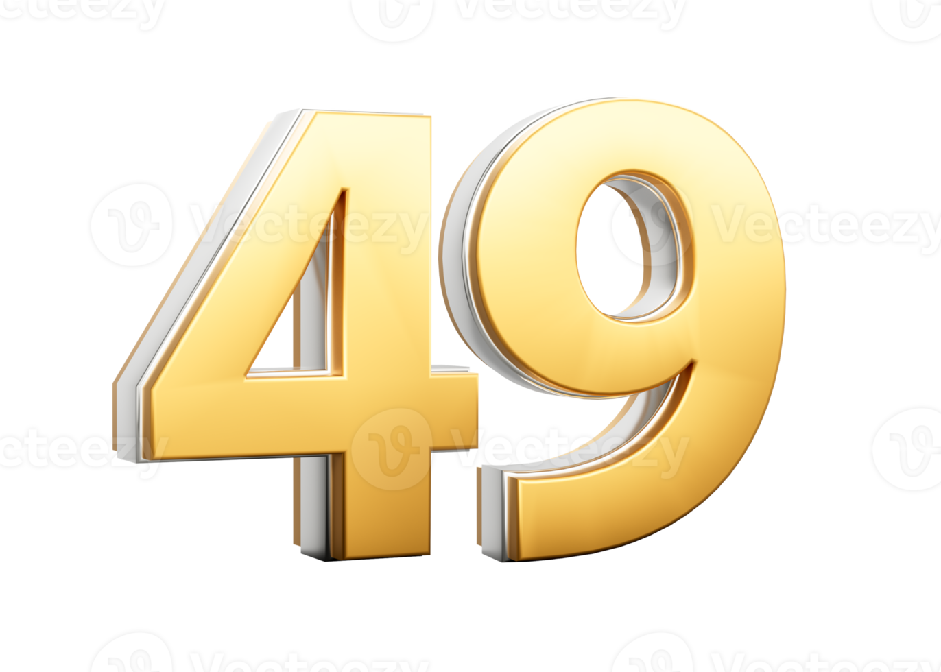 3D Golden Shiny Number 49 Forty Nine With Silver Outline 3D Illustration png