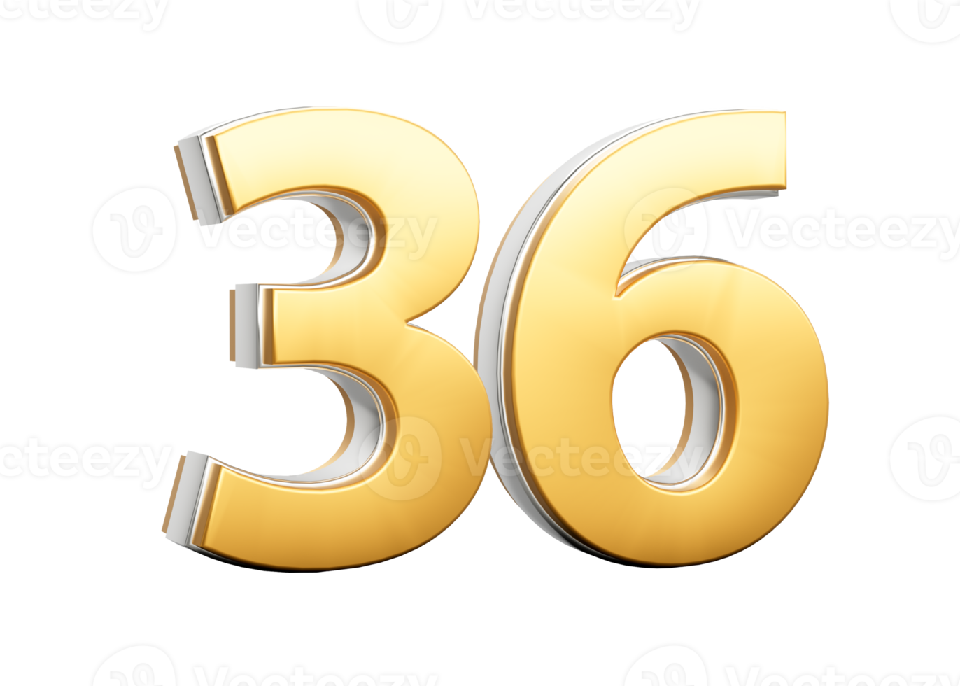 3D Golden Shiny Number 36 Thirty Six With Silver Outline 3D Illustration png