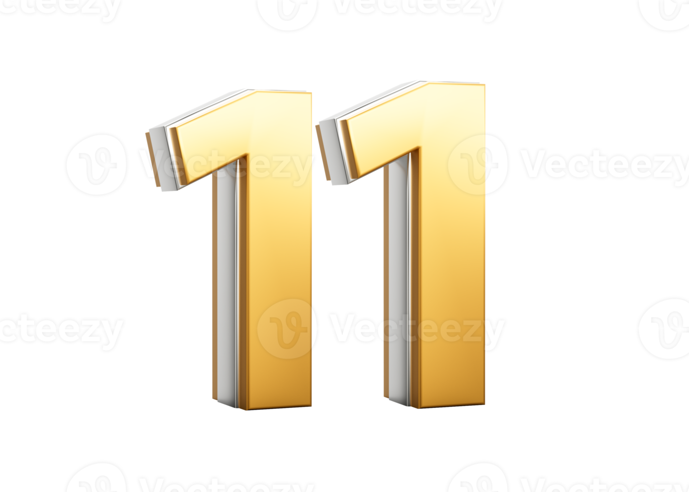 3D Golden Shiny Number 11 Eleven With Silver Outline 3D Illustration png