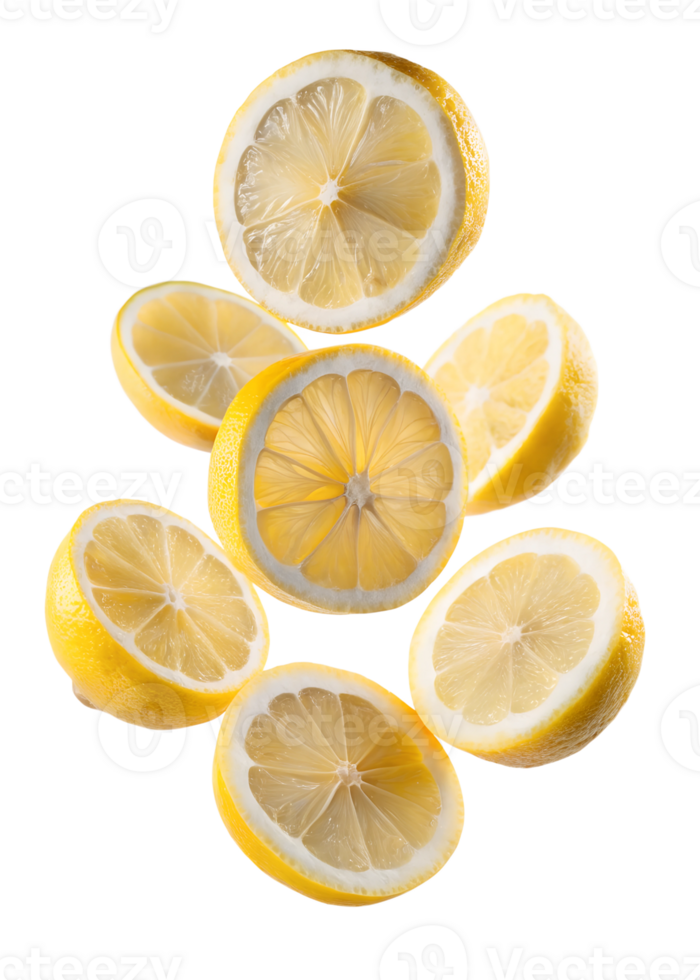 Lemons slices Floating in mid-air isolated on transparent background png