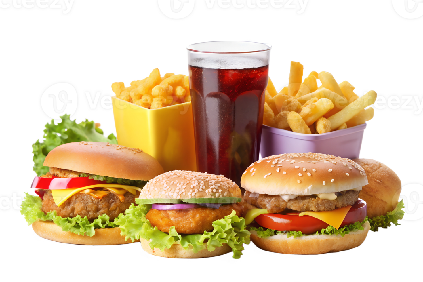 Set of fastfood lying, isolated on transparent background. png