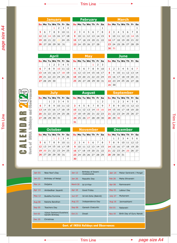 Ready to Print for India calander png