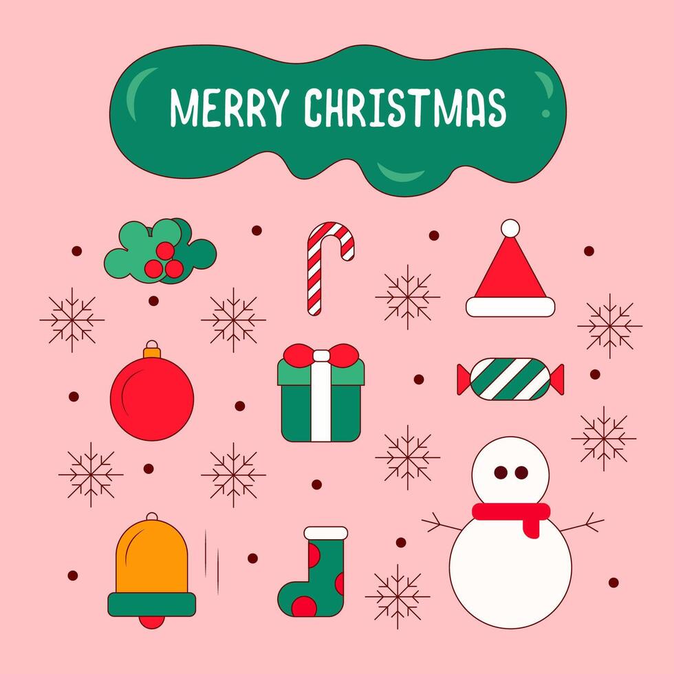 The attractive and cool Christmas decoration set illustrations vector