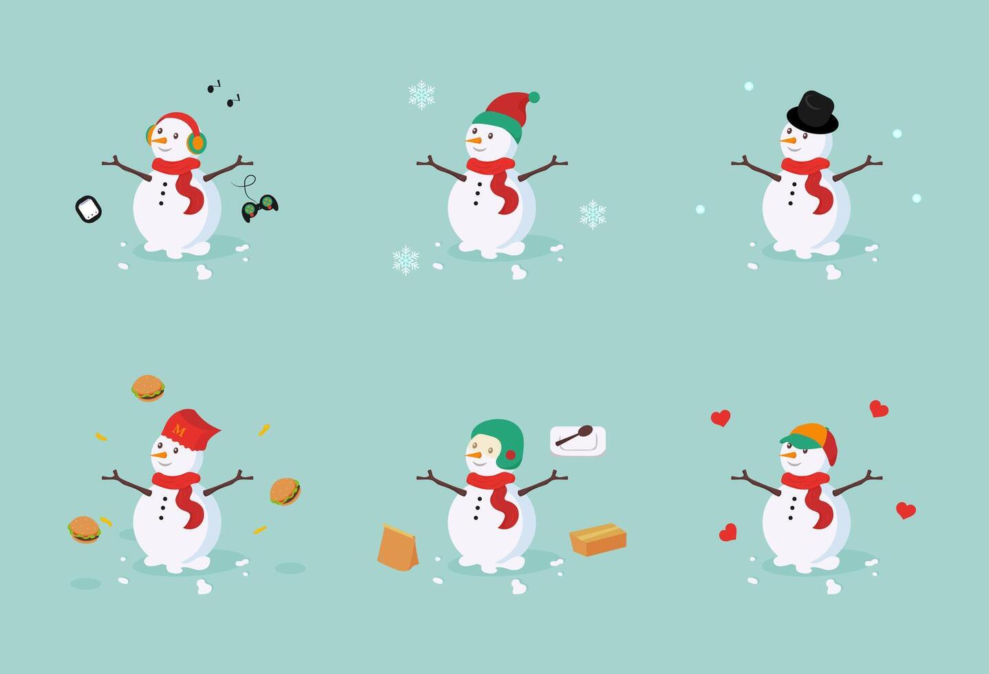 vectors snowmen in various costumes