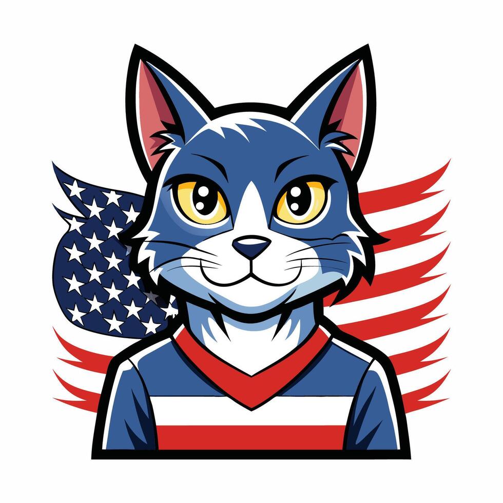 A cartoon cat wearing an american flag shirt vector
