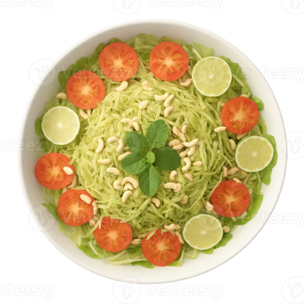 Papaya Salad - A refreshing salad made with shredded green papaya, tomatoes, peanuts, and a tangy lime dressing, providing png