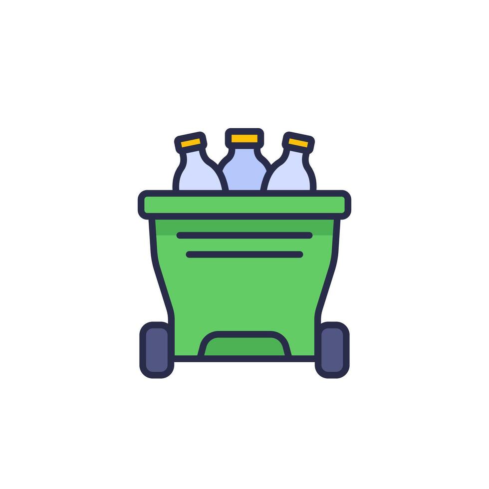 plastic bottles in trash bin icon with outline vector