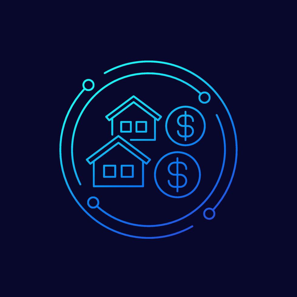 rental payments icon with houses, linear design vector