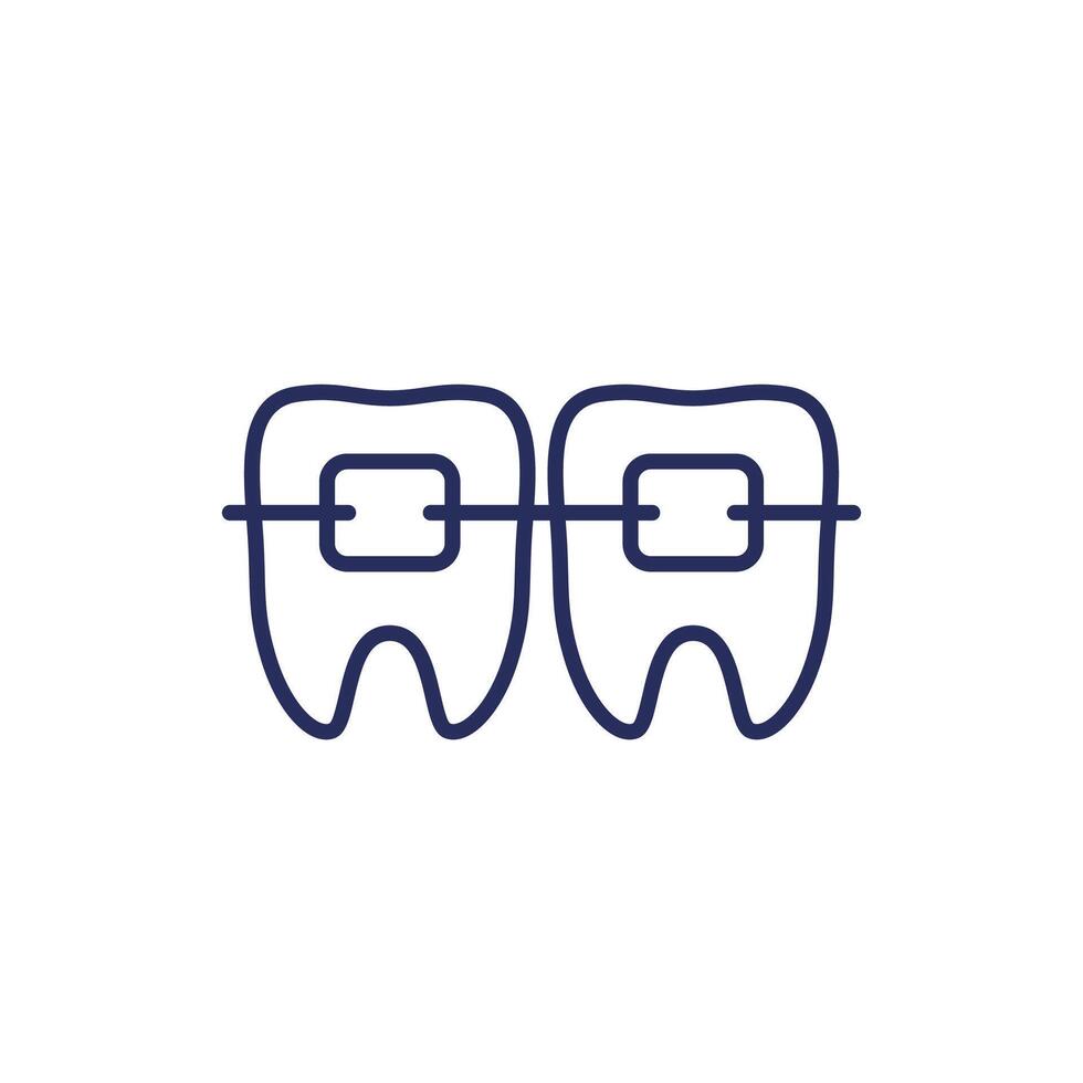 braces icon with teeth, line vector