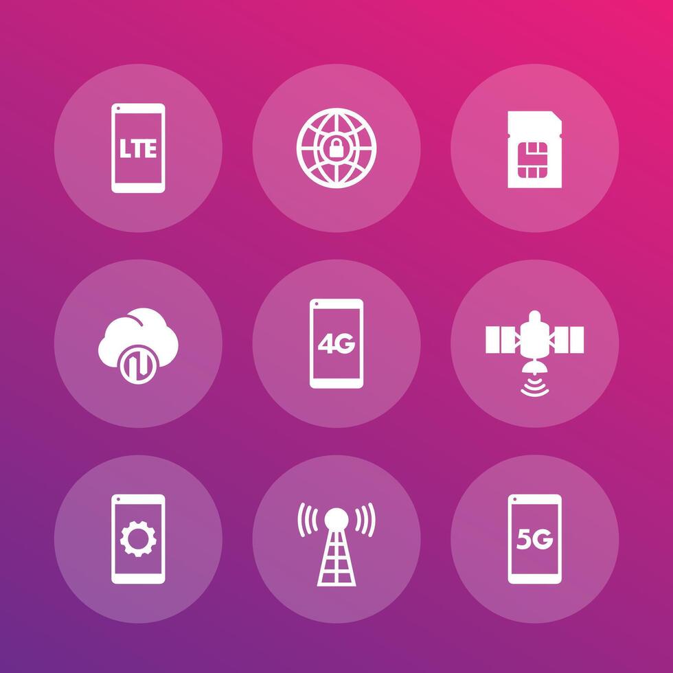 wireless technology icons, lte, communications, 4g, 5g mobile network vector