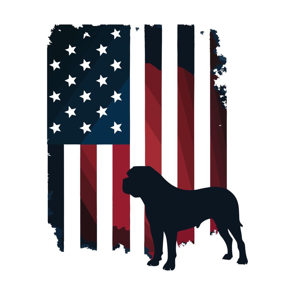 American bulldog silhouette on the american flag vector