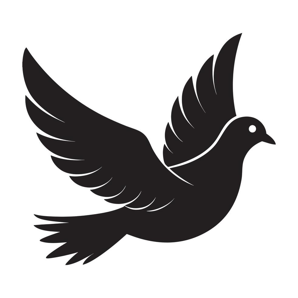 A black and white silhouette of a flying dove vector
